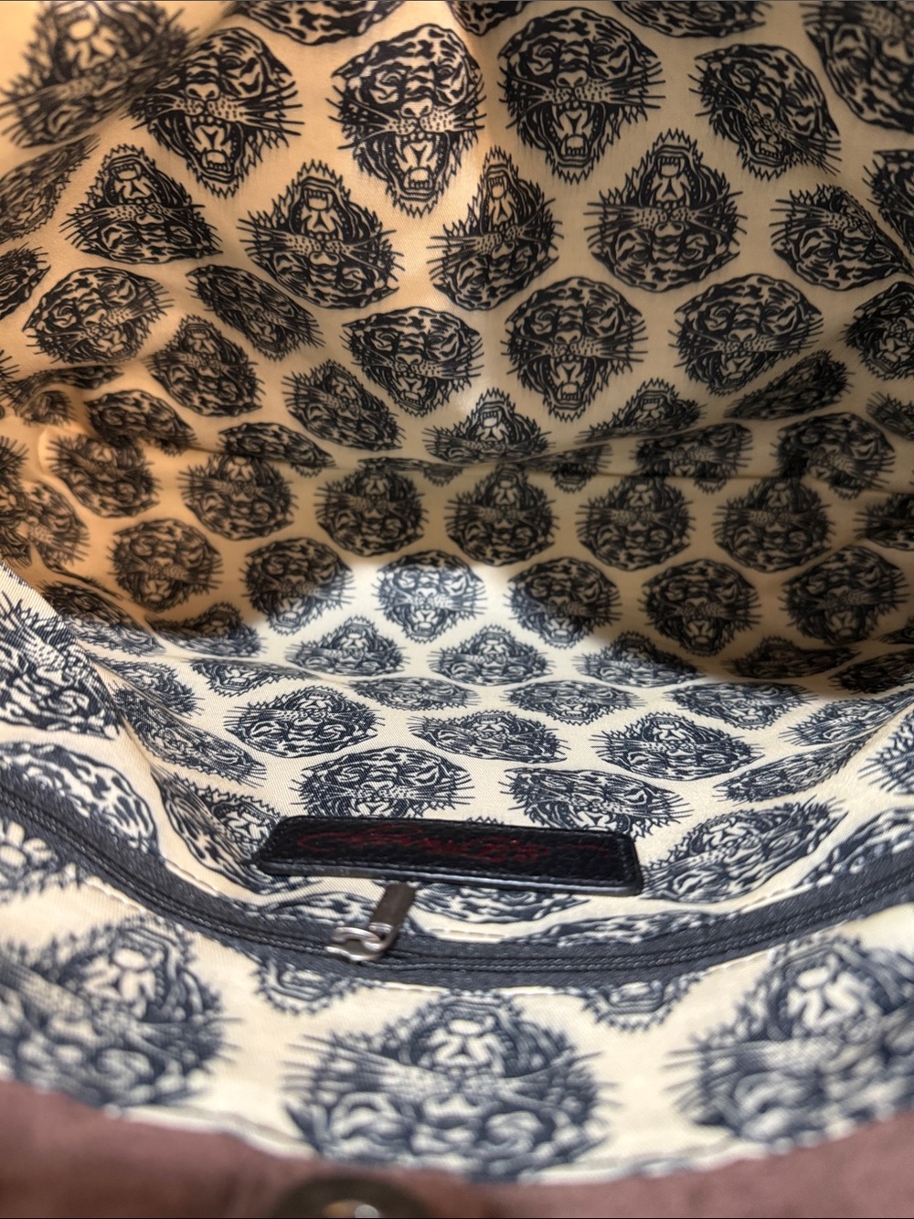Ed Hardy NWT Brown Tote Bag with Patterned Lining 14”L x 12”H x 4.5”D - Picture 8 of 14